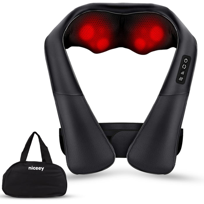 Niceey Shiatsu Massagekussen - Verwarmd Nek en Rug massageapparaat - Zwart