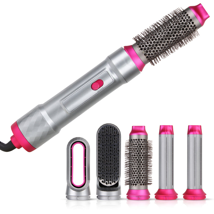 Niceey Föhnborstel 5-in-1 - Multistyler - Krulborstel - Grijs/Roze