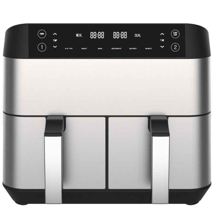 Niceey Dubbele Airfryer XXL - Twee Kookvakken - 8.0 Liter - 2460 Watt - Incl. Kookboek - Dual Functie - Zilver