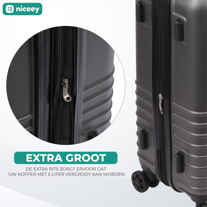 Niceey Kofferset - Trolleyset met TSA - Handbagage en Groot - Zwart