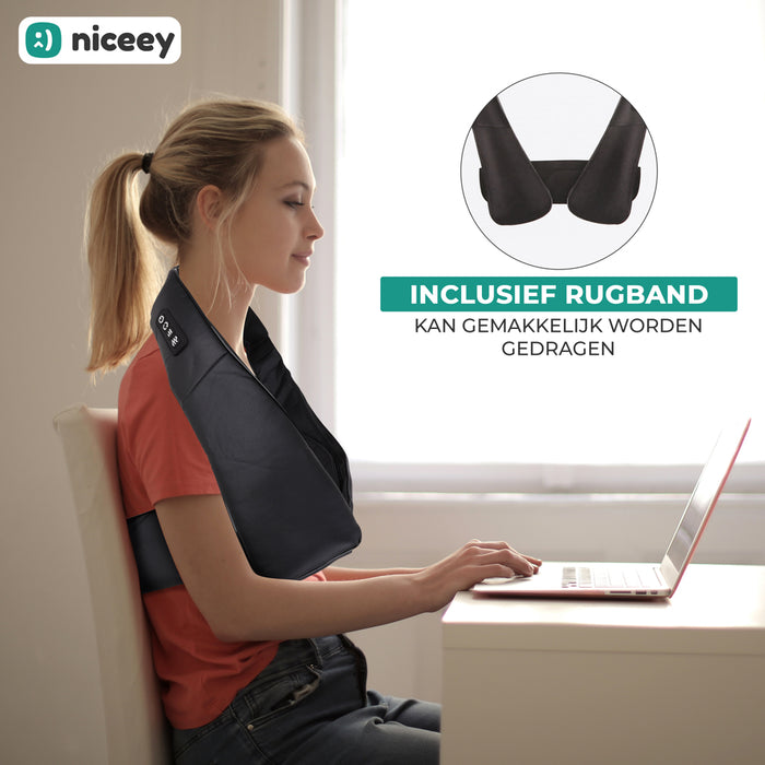 Niceey Shiatsu Massagekussen - Verwarmd Nek en Rug massageapparaat - Zwart