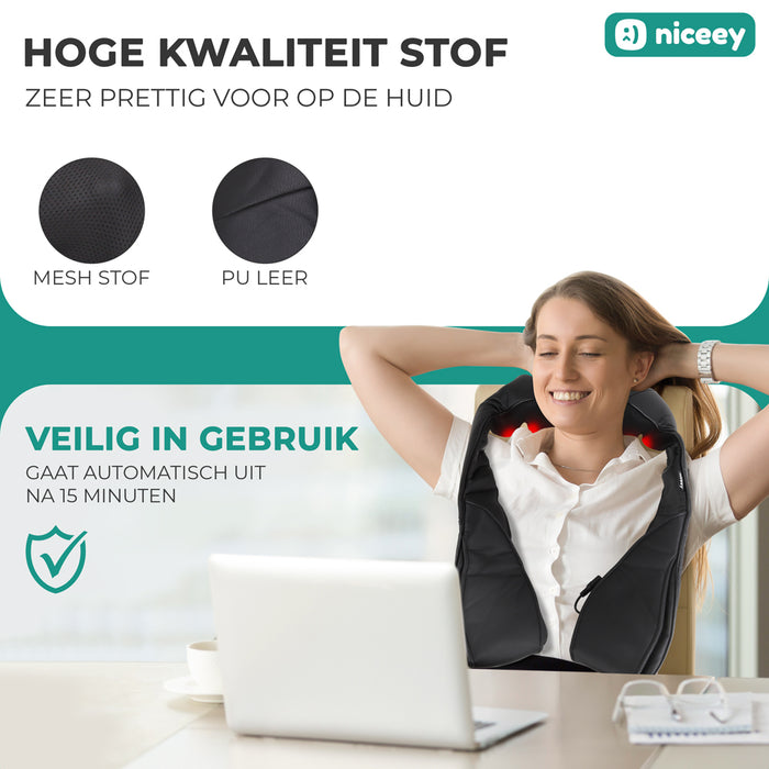 Niceey Shiatsu Massagekussen - Verwarmd Nek en Rug massageapparaat - Zwart