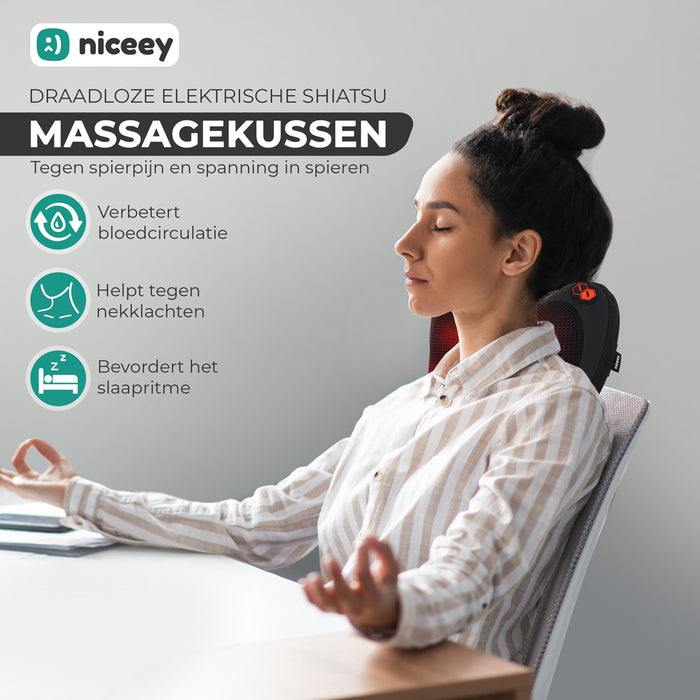Niceey Massagekussen - Draadloos - Infrarood Therapie - Zwart