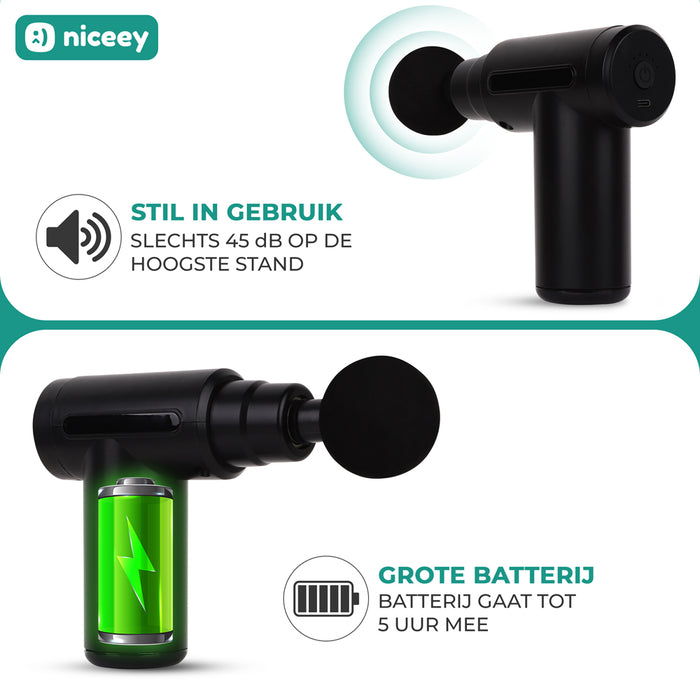 Niceey Professionele Mini Massage Gun - Draadloos - Zwart