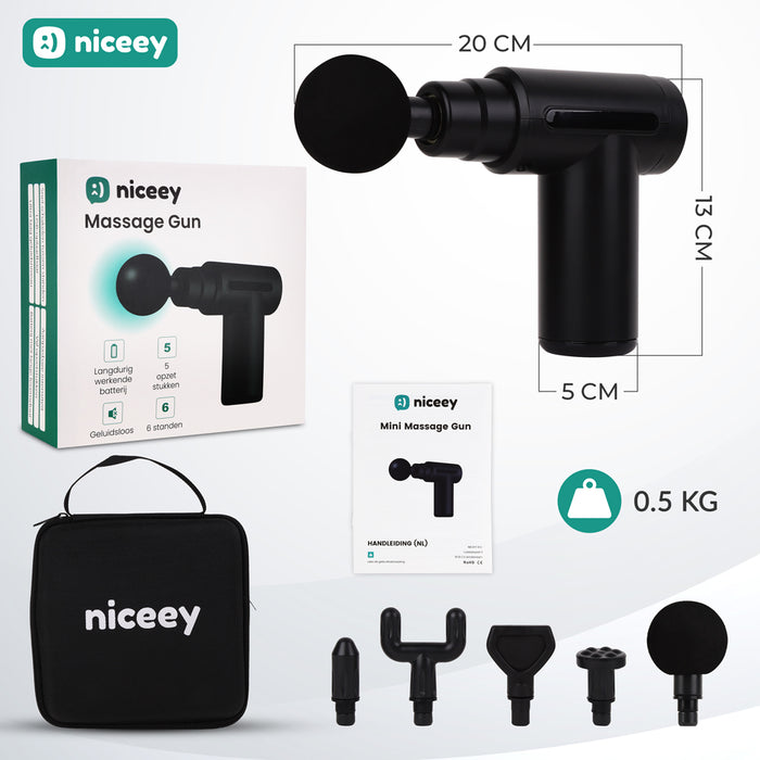 Niceey Professionele Mini Massage Gun - Draadloos - Zwart