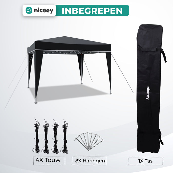 Niceey Partytent - 3x3m - Paviljoen - Opvouwbaar en Waterdicht - Tuintent - Easy Up - Draagtas met Wielen -Zwart