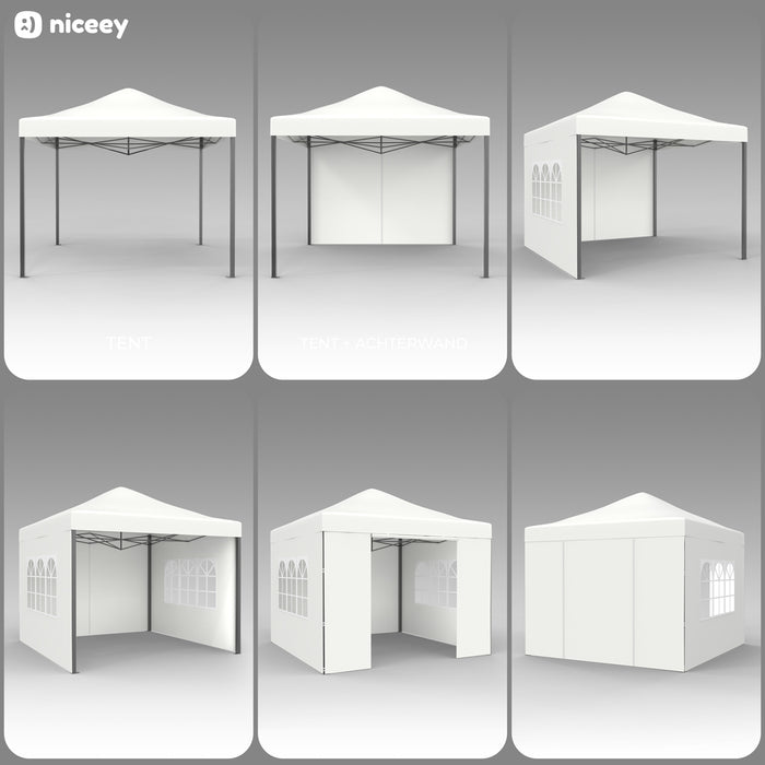 Niceey Partytent - 3x3m - Paviljoen - Opvouwbaar en Waterdicht - Easy Up - Draagtas met Wielen - Wit