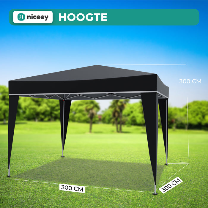 Niceey Partytent - 3x3m - Paviljoen - Opvouwbaar en Waterdicht - Tuintent - Easy Up - Draagtas met Wielen -Zwart