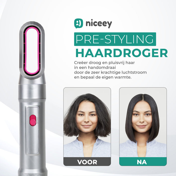 Niceey Föhnborstel 5-in-1 - Multistyler - Krulborstel - Grijs/Roze