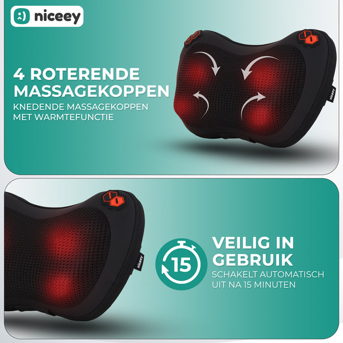 Niceey Massagekussen - Draadloos - Infrarood Therapie - Zwart