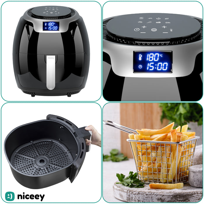 Niceey Airfryer XXL - Heteluchtfriteuse - 1800W - 8,0L - Incl. Kookboek - Zwart