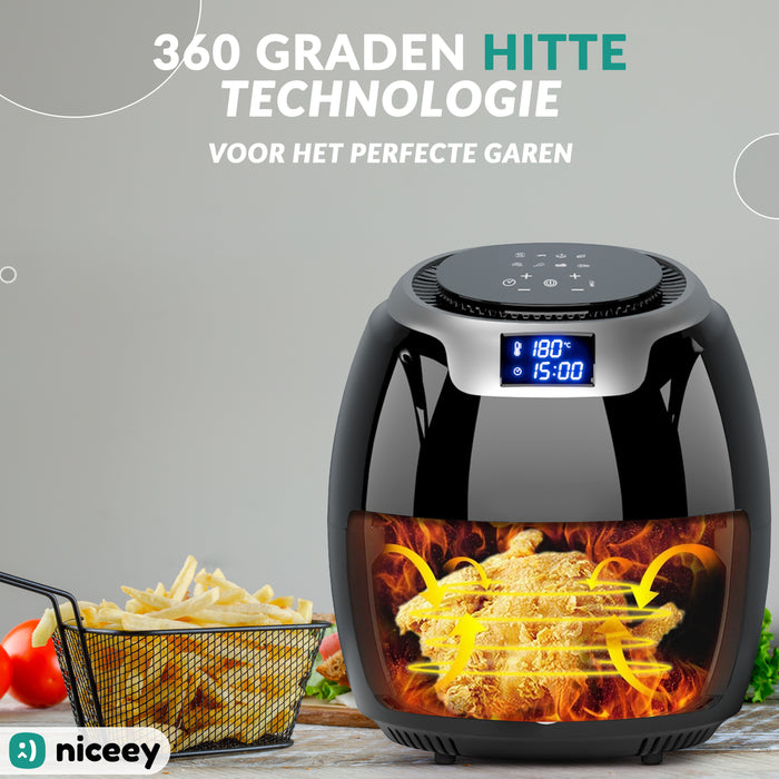 Niceey Airfryer XXL - Heteluchtfriteuse - 1800W - 8,0L - Incl. Kookboek - Zwart