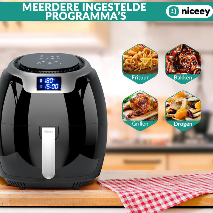 Niceey Airfryer XXL - Heteluchtfriteuse - 1800W - 8,0L - Incl. Kookboek - Zwart