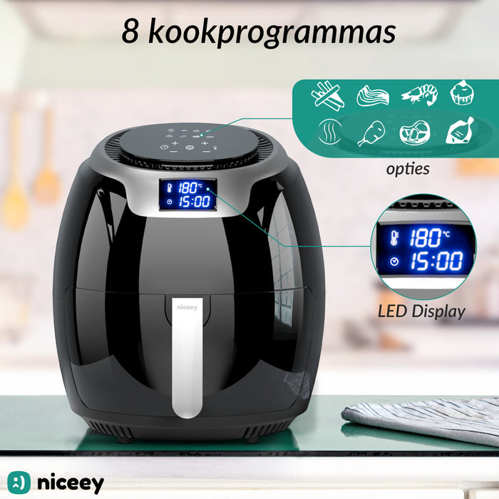 Niceey Airfryer XXL - Heteluchtfriteuse - 1800W - 8,0L - Incl. Kookboek - Zwart