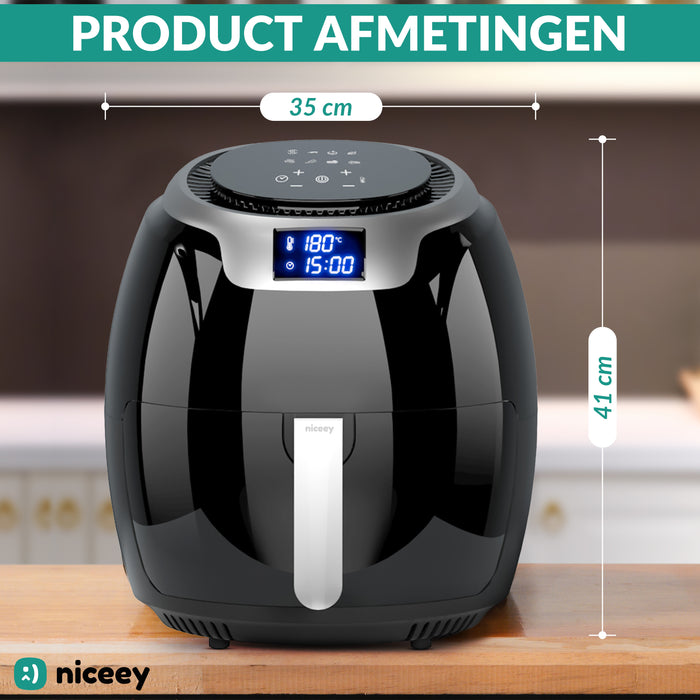 Niceey Airfryer XXL - Heteluchtfriteuse - 1800W - 8,0L - Incl. Kookboek - Zwart