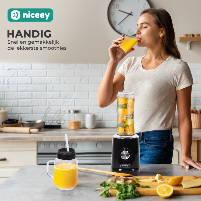 Niceey Mini Blender - Smoothie Maker - 500W - Zwart