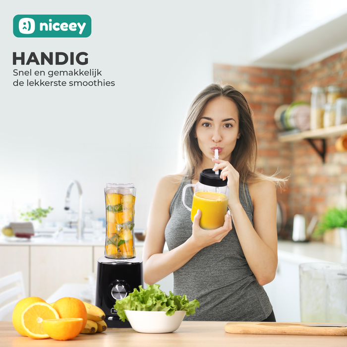 Niceey Mini Blender - Smoothie Maker - 500W - Zwart