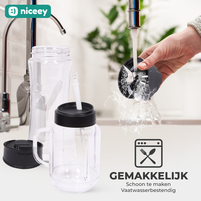 Niceey Mini Blender - Smoothie Maker - 500W - Zwart