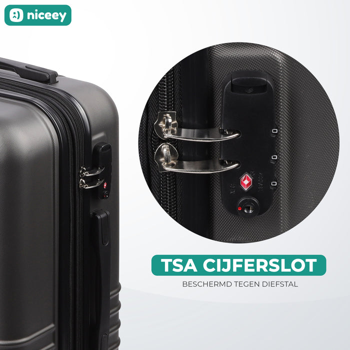 Niceey Kofferset - Trolleyset met TSA - Handbagage en Groot - Zwart