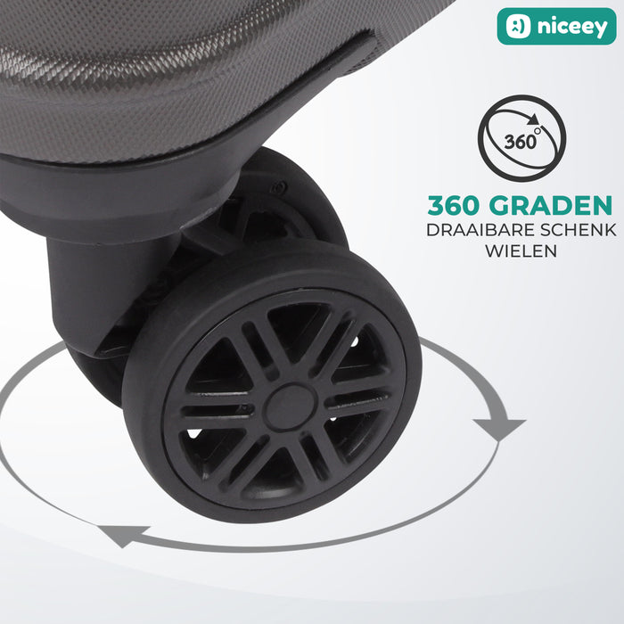 Niceey Kofferset - Trolleyset met TSA - Handbagage en Groot - Zwart