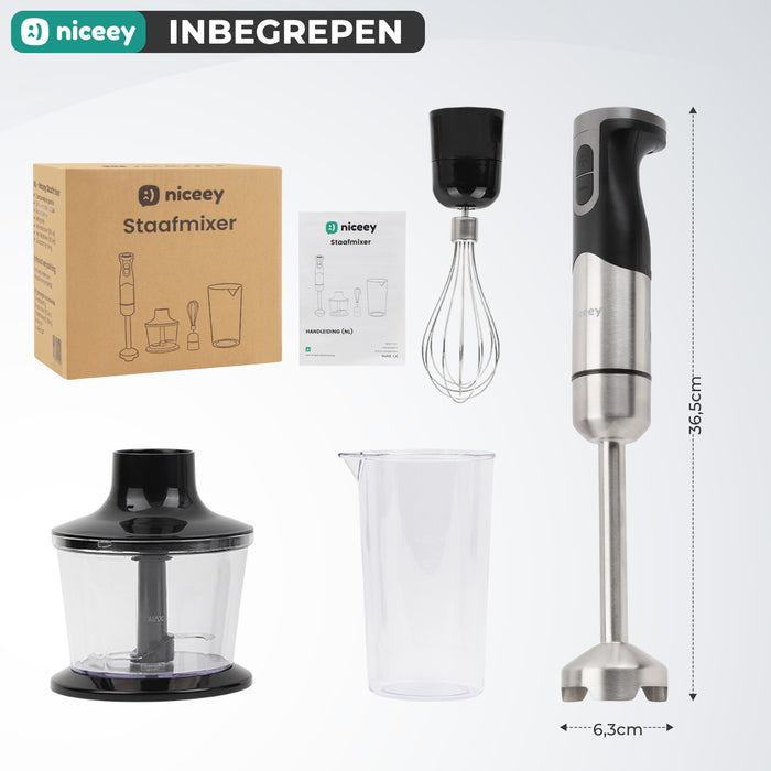 Niceey Staafmixer - Hakmolen 4-in-1 Set - 1000W - RVS