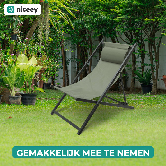 Niceey Ligstoel - Met Hoofdkussen - Groen