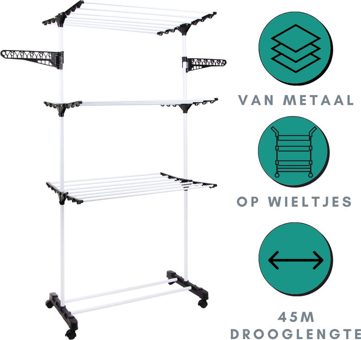 Shrivee Torendroogrek, inklapbaar wasrek met 6 opvouwbare vleugels op 3 niveaus, uitschuifbaar, lengte 66-130 cm, inklapbare poten besparen ruimte binnen en buiten het huis (grijs Shrivee Torendroogrek, inklapbaar wasrek met 6 opvouwbare vleugels op 3 niveaus, uitschuifbaar, lengte 66-130 cm, inklapbare poten besparen ruimte binnen en buiten het huis (grijs