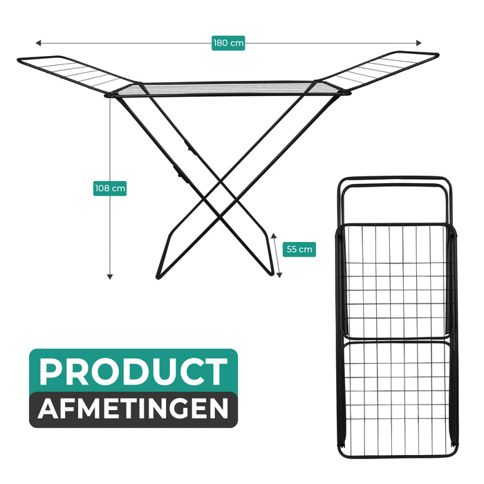 Niceey Droogrek - Wasrek - Opvouwbaar Droogrek - 18 m - Zwart
