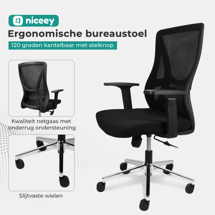 Niceey Ergonomische Bureaustoel - Verstelbaar - Volwassenen - Zwart