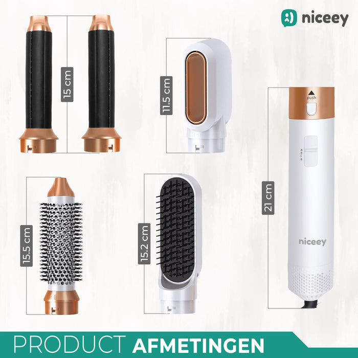 Niceey Fohnborstel - Multi Styler 5-in-1 Set - Stijlborstel - Krultang met Opzetstukken - Haardroger met Borstel - Met Handschoen - Krulborstel - Haarborstel