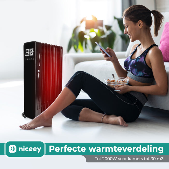 Niceey Smart Olieradiator - Tot 2000W - Zwart